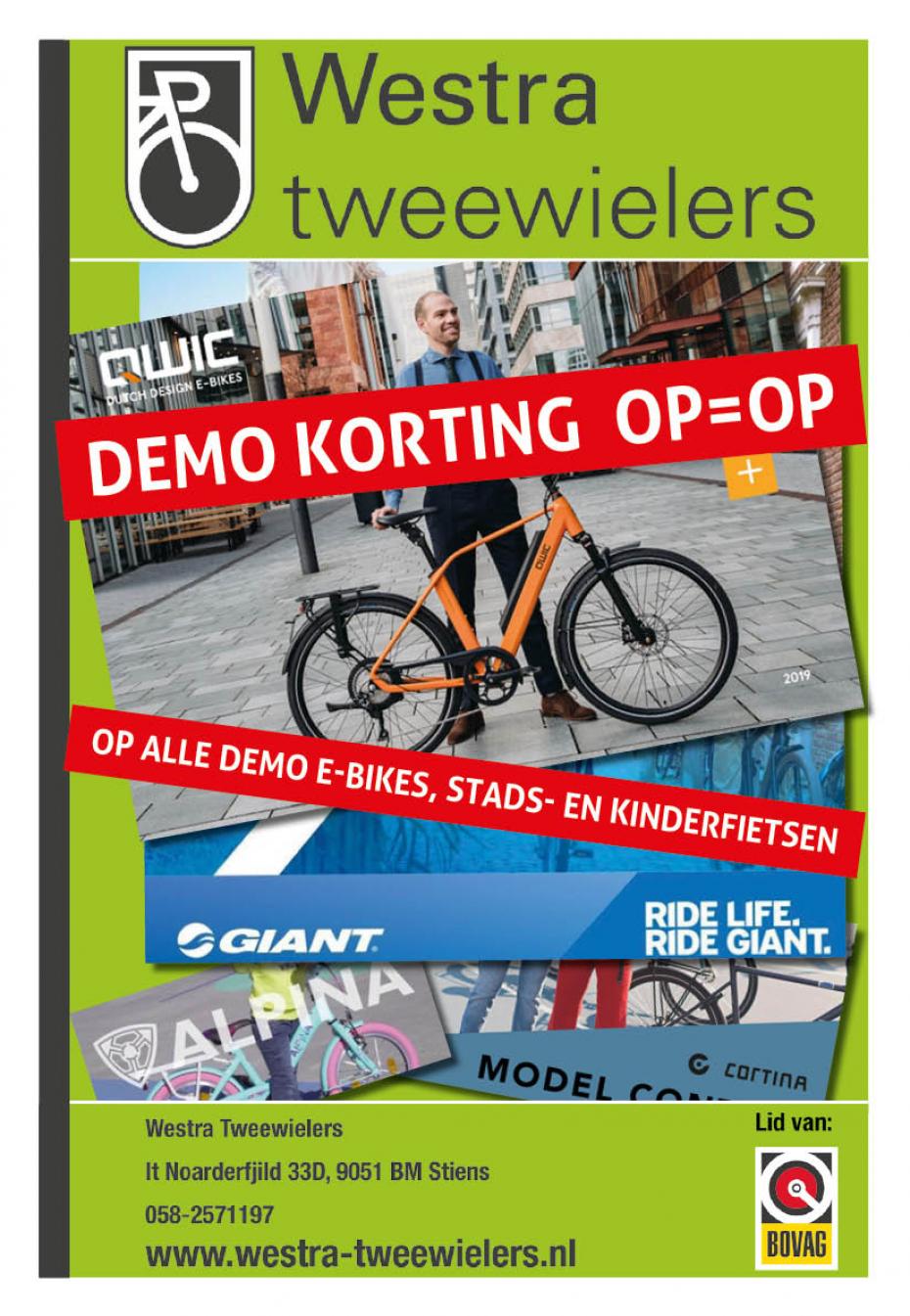 Mega kortingen op demo e-bikes, stads-en kinderfietsen. Zeker een bezoekje aan onze winkel waard! OP=OP